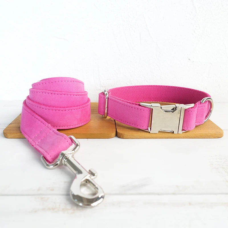 THE PINK Engraved Dog Collar Set