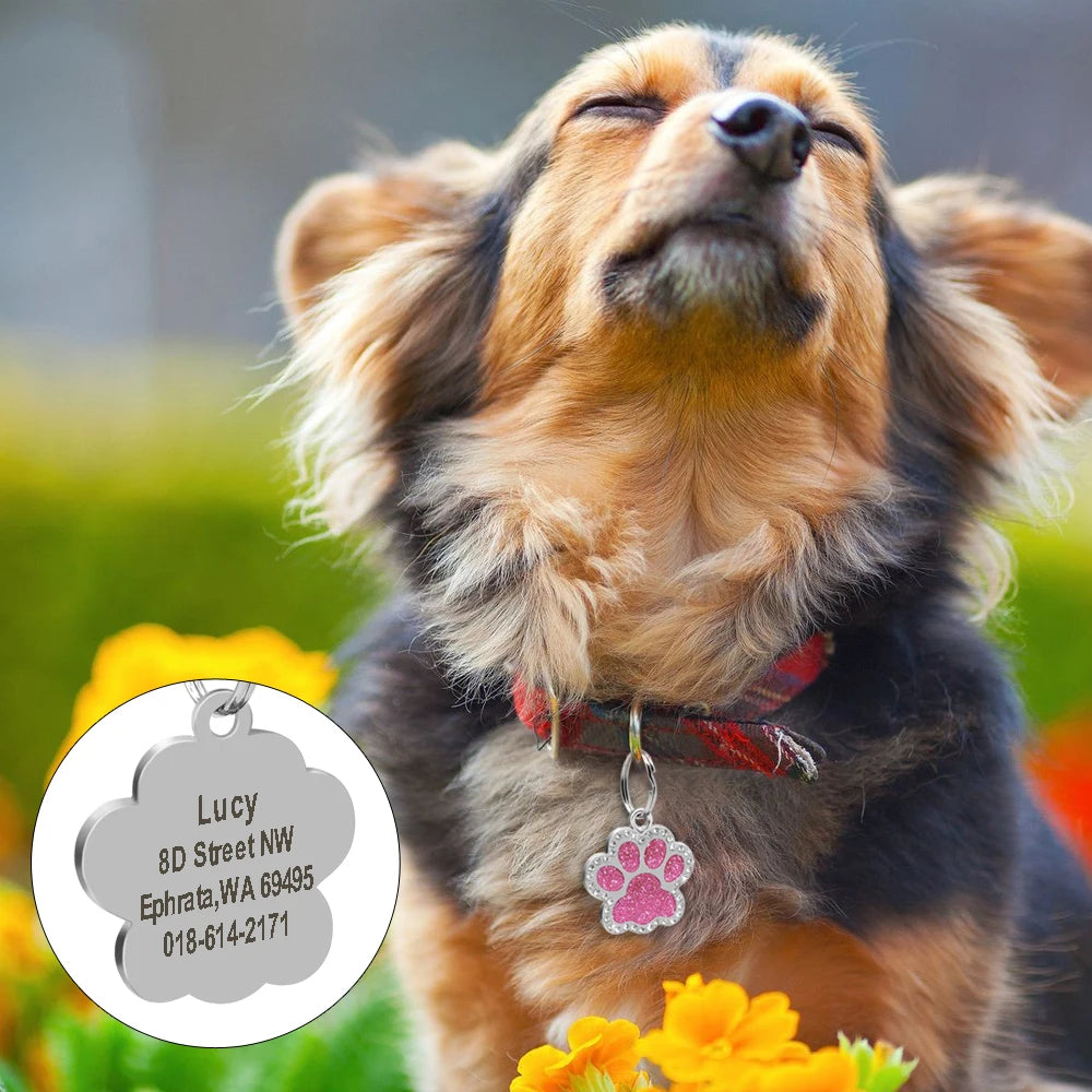 Glitter Paw Print Dog ID Tag