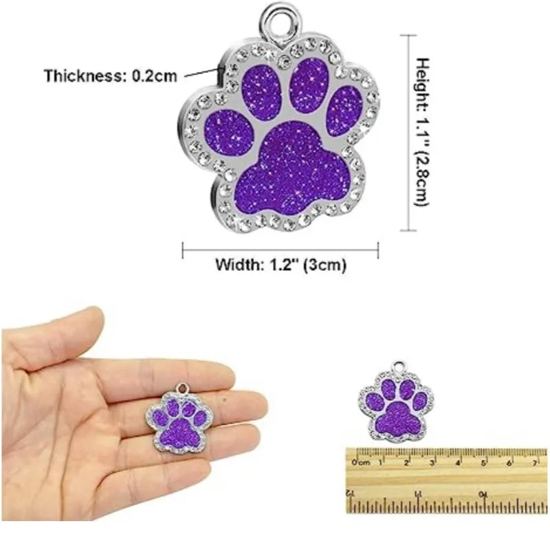 Glitter Paw Print Dog ID Tag