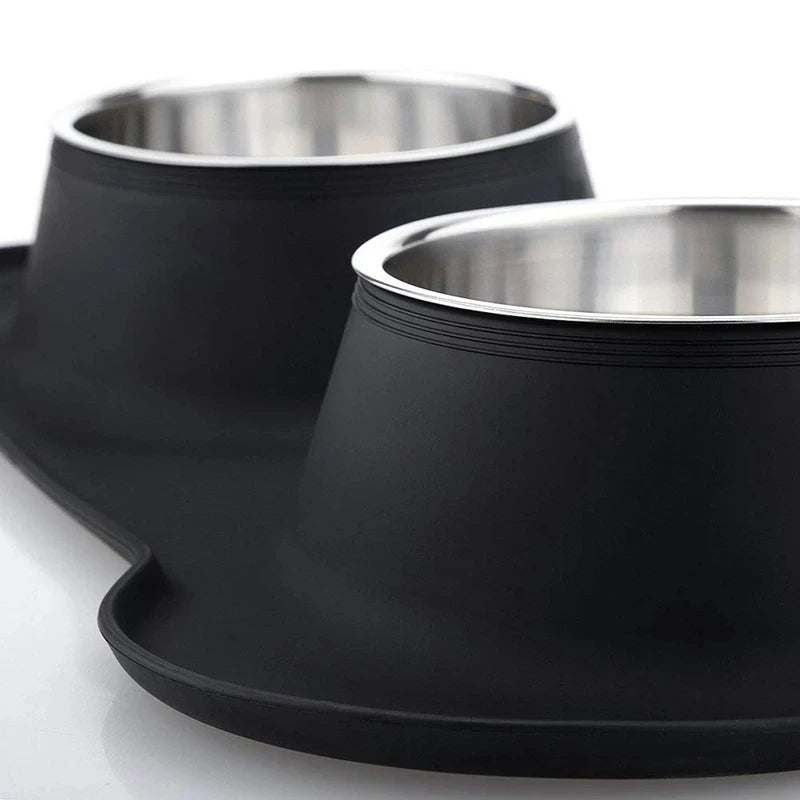 Anti Slip Double Stainless Steel Dog Bowl With Silicone Mat