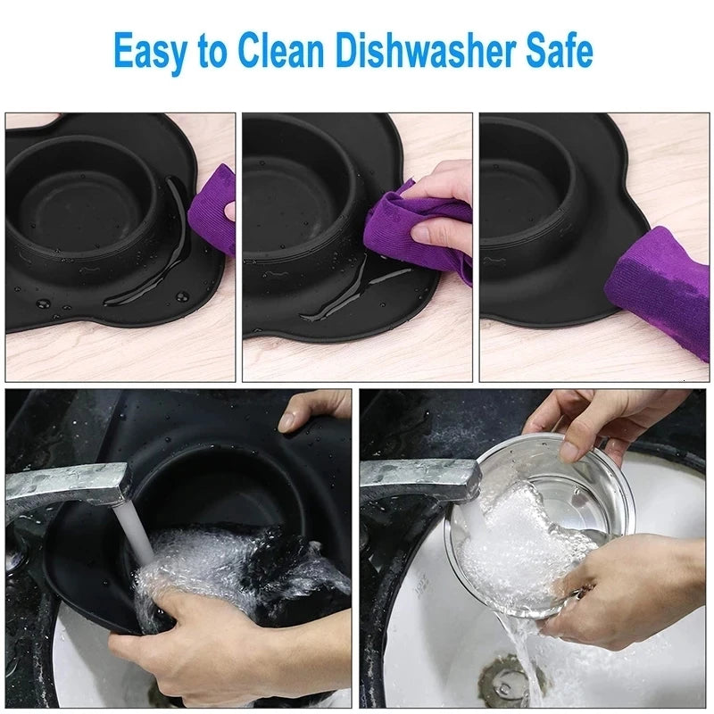 Anti Slip Double Stainless Steel Dog Bowl With Silicone Mat