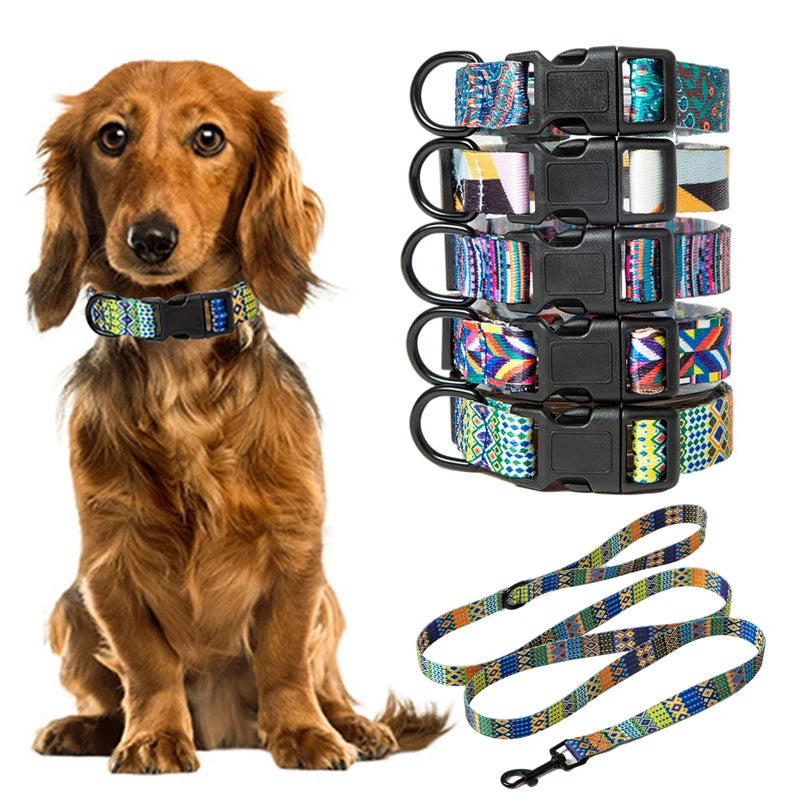 Bohemian Nylon Dog Collar and Leash Set