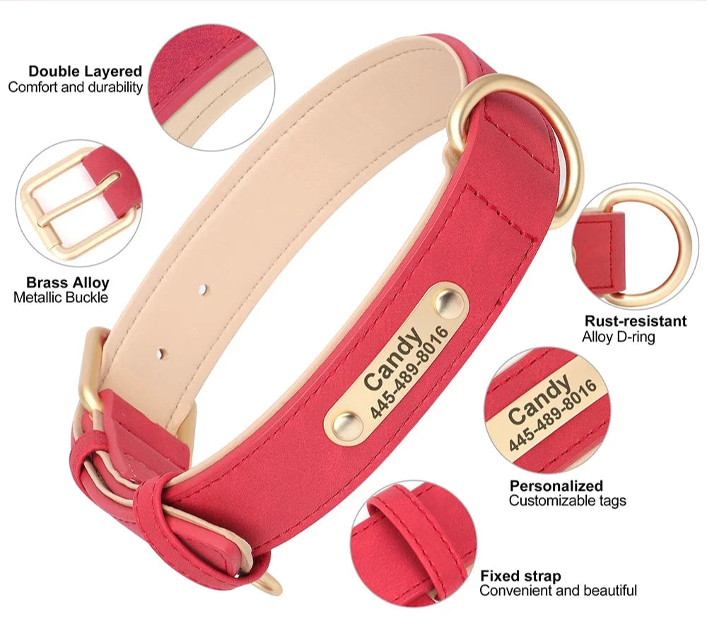 PU Leather Personalised Dog Collar  & Leash