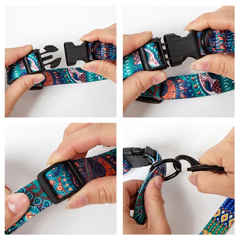 Bohemian Nylon Dog Collar and Leash Set