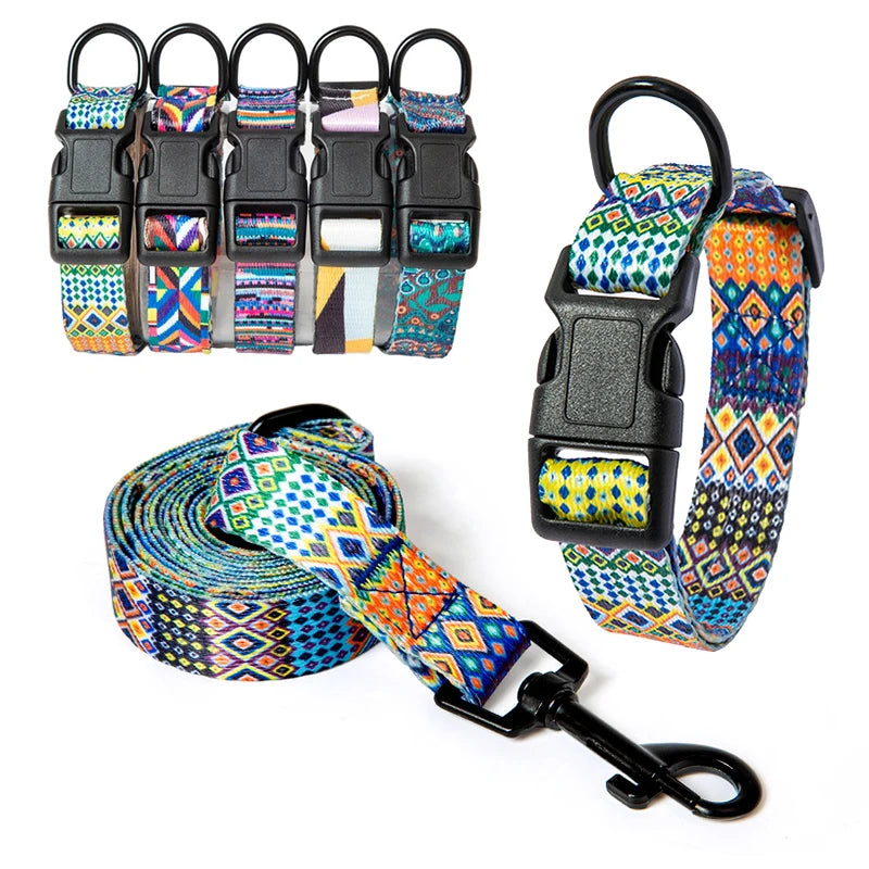 Bohemian Nylon Dog Collar and Leash Set