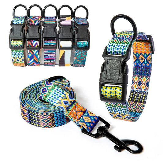 Bohemian Nylon Dog Collar and Leash Set